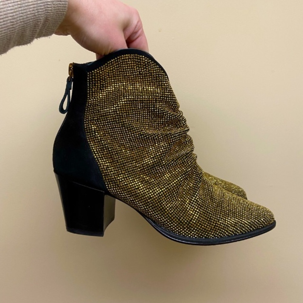 Alexandre Birdman Jenny 60mm Beaded Suede Booties , Black / Gold